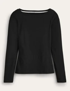 Boden Tops & T-Shirts-Top essentiel à col bateau en jersey Noir