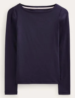Boden Tops & T-Shirts-Top essentiel à col bateau en jersey Bleu Marine, Petits Pois