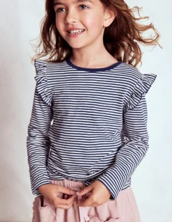 Boden Tops & T-Shirts-Top flammé à manches volantées Ivoire doux/bleu marine universitaire