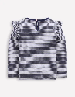 Boden Tops & T-Shirts-Top flammé à manches volantées Ivoire doux/bleu marine universitaire