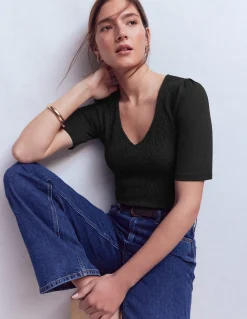 Boden Tops & T-Shirts-Top Lyla à col V et smocks Noir