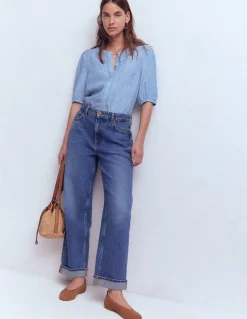 Boden Chemises & Blouses|Tops & T-Shirts-Top manches courtes Leah en lin Chambray Bleu