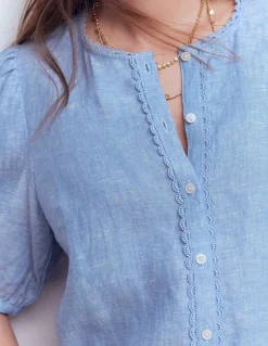 Boden Chemises & Blouses|Tops & T-Shirts-Top manches courtes Leah en lin Chambray Bleu