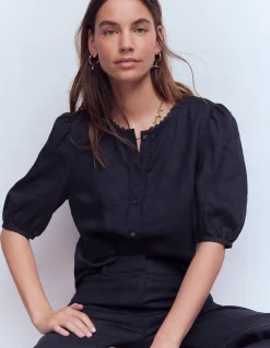 Boden Chemises & Blouses|Tops & T-Shirts-Top manches courtes Leah en lin Bleu marine