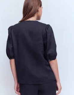 Boden Chemises & Blouses|Tops & T-Shirts-Top manches courtes Leah en lin Bleu marine