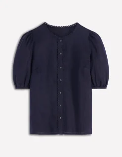 Boden Chemises & Blouses|Tops & T-Shirts-Top manches courtes Leah en lin Bleu marine