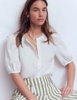 Boden Chemises & Blouses|Tops & T-Shirts-Top manches courtes Leah en lin Blanc