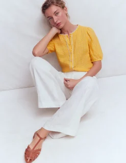 Boden Chemises & Blouses|Tops & T-Shirts-Top manches courtes Leah en lin Vichy jaune soleil