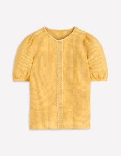 Boden Chemises & Blouses|Tops & T-Shirts-Top manches courtes Leah en lin Vichy jaune soleil