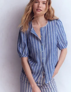 Boden Chemises & Blouses|Tops & T-Shirts-Top manches courtes Leah en lin Rayé bleu connecté