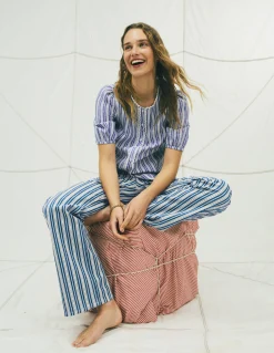 Boden Chemises & Blouses|Tops & T-Shirts-Top manches courtes Leah en lin Rayé bleu connecté