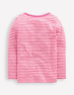 Boden Tops & T-Shirts-Top manches longues en pointelle Rayé rose sorbet