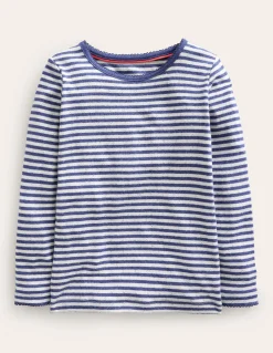 Boden Tops & T-Shirts-Top manches longues en pointelle Bleu tribord/ivoire doux