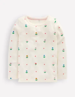Boden Tops & T-Shirts-Top manches longues en pointelle Motif Sunflower Garden ivoire