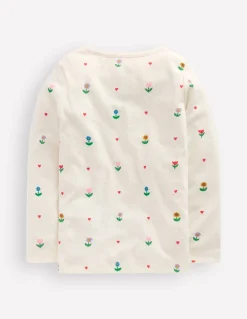 Boden Tops & T-Shirts-Top manches longues en pointelle Motif Sunflower Garden ivoire