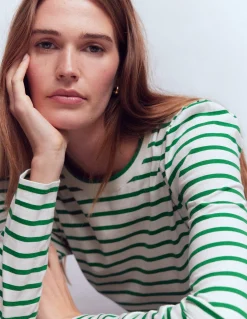 Boden Tops & T-Shirts-Top rayé à manches plissées Rayé vert joyau et ivoire