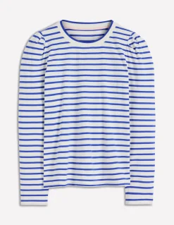 Boden Tops & T-Shirts-Top rayé à manches plissées Rayé Beaucoup blue et ivoire