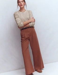 Boden Tops & T-Shirts-Top rayé à manches plissées Rayé gingembre et ivoire