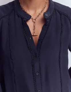 Boden Chemises & Blouses|Tops & T-Shirts-Top Rhéa en soie à détails Bleu jean, motif Blossomy Sprig