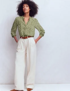 Boden Chemises & Blouses|Tops & T-Shirts-Top Rhéa en soie à détails Vert mélèze, pois peints