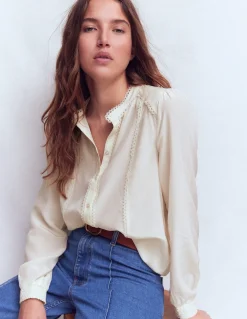 Boden Chemises & Blouses|Tops & T-Shirts-Top Rhéa en soie à détails Ivoire