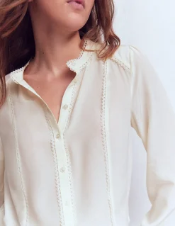 Boden Chemises & Blouses|Tops & T-Shirts-Top Rhéa en soie à détails Ivoire