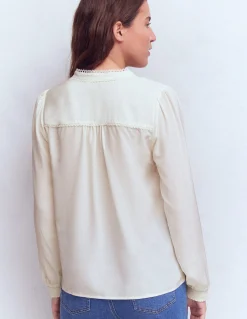 Boden Chemises & Blouses|Tops & T-Shirts-Top Rhéa en soie à détails Ivoire