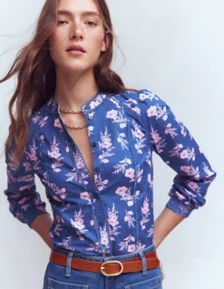 Boden Chemises & Blouses|Tops & T-Shirts-Top Rhea en coton à détails intégrés Bleu, motif Blossomy Spring