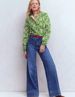 Boden Chemises & Blouses|Tops & T-Shirts-Top Rhea en coton à détails intégrés Vert, motif Decorative Blossom