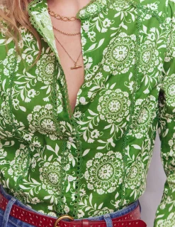 Boden Chemises & Blouses|Tops & T-Shirts-Top Rhea en coton à détails intégrés Vert, motif Decorative Blossom