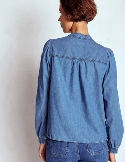 Boden Chemises & Blouses|Tops & T-Shirts-Top Rhea en jean à détails intégrés Blanc/Cerf