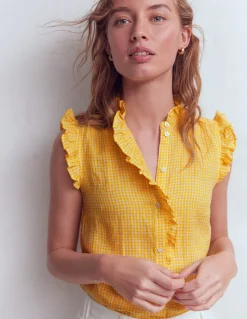 Boden Chemises & Blouses|Tops & T-Shirts-Top sans manches Isabel en lin Vichy jaune soleil