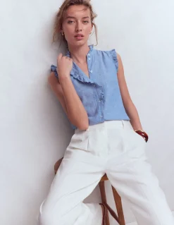 Boden Chemises & Blouses|Tops & T-Shirts-Top sans manches Isabel en lin Bleu chambray
