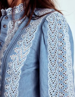 Boden Chemises & Blouses|Tops & T-Shirts-Top Savannah à broderie anglaise Bleu chambray