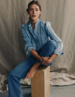 Boden Chemises & Blouses|Tops & T-Shirts-Top Savannah à broderie anglaise Bleu chambray