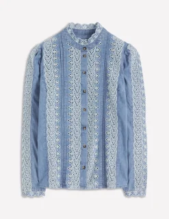Boden Chemises & Blouses|Tops & T-Shirts-Top Savannah à broderie anglaise Bleu chambray