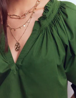 Boden Chemises & Blouses|Tops & T-Shirts-Top Serena à col plissé Sapin vert