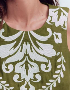 Boden Chemises & Blouses|Tops & T-Shirts-Top Sofia brodé en lin Vert des bois