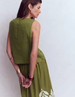 Boden Chemises & Blouses|Tops & T-Shirts-Top Sofia brodé en lin Vert des bois