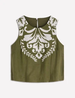 Boden Chemises & Blouses|Tops & T-Shirts-Top Sofia brodé en lin Vert des bois