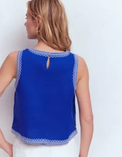Boden Chemises & Blouses|Ensembles Assortis-Top Sofia brodé en lin Bleu vif