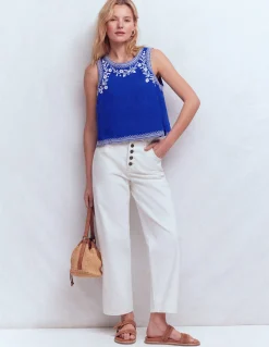 Boden Chemises & Blouses|Ensembles Assortis-Top Sofia brodé en lin Bleu vif