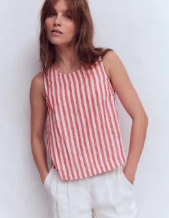 Boden Chemises & Blouses|Tops & T-Shirts-Top Sofia en lin Rayé rouge coquelicot et ivoire