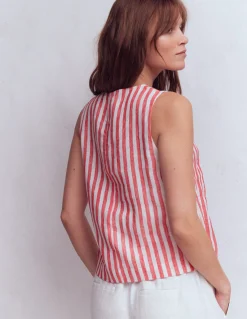 Boden Chemises & Blouses|Tops & T-Shirts-Top Sofia en lin Rayé rouge coquelicot et ivoire