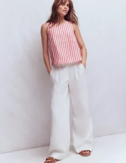 Boden Chemises & Blouses|Tops & T-Shirts-Top Sofia en lin Rayé rouge coquelicot et ivoire