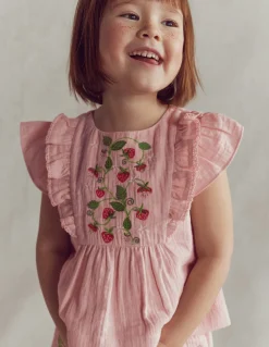 Boden Tops & T-Shirts|Ensembles Assortis-Top tissé et brodé à volants Fraises lotus