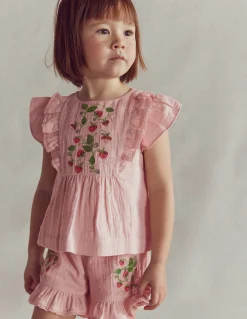 Boden Tops & T-Shirts|Ensembles Assortis-Top tissé et brodé à volants Fraises lotus