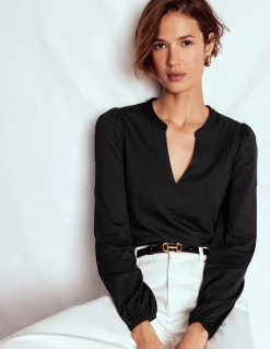 Boden Tops & T-Shirts-Top ultra-doux à col cranté Noir