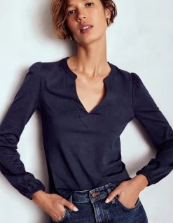 Boden Tops & T-Shirts-Top ultra-doux à col cranté Bleu marine