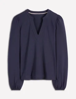 Boden Tops & T-Shirts-Top ultra-doux à col cranté Bleu marine